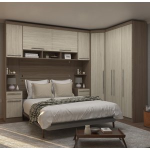 Guarda Roupa Dormitório Modulado Master Casal Queen 1,58 m Canto - Avelã e Ártico Rústico - Luciane 