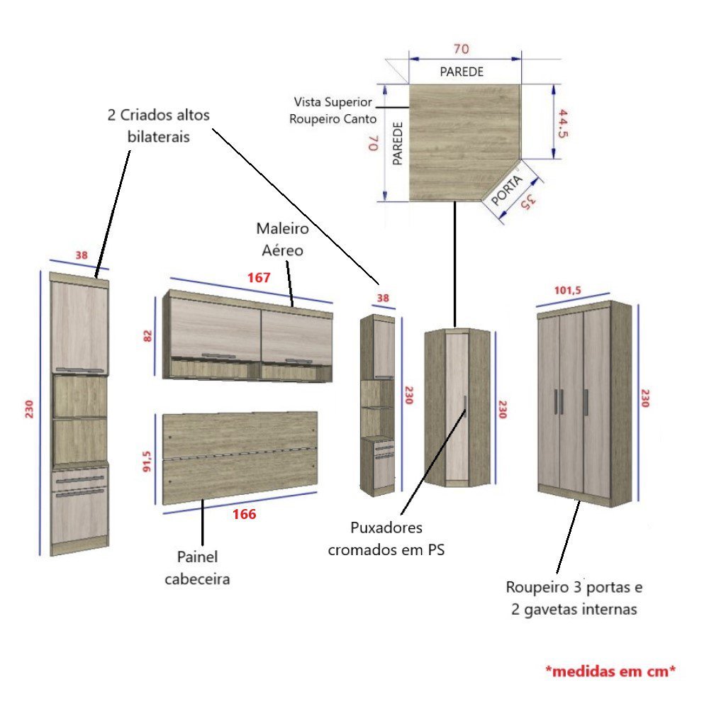 Guarda Roupa Dormitório Modulado Master Casal Queen 1,58 m Canto - Avelã e Ártico Rústico - Luciane  - 3