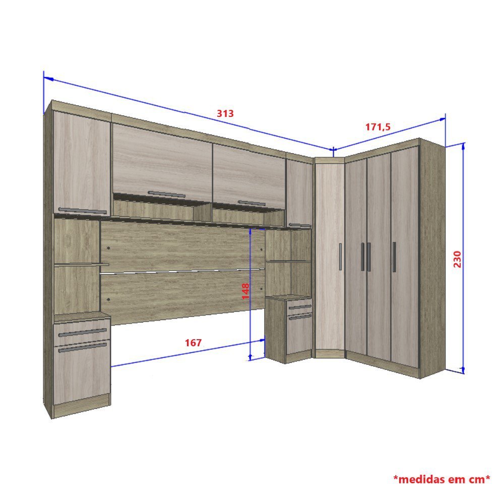 Guarda Roupa Dormitório Modulado Master Casal Queen 1,58 m Canto - Avelã e Ártico Rústico - Luciane  - 4