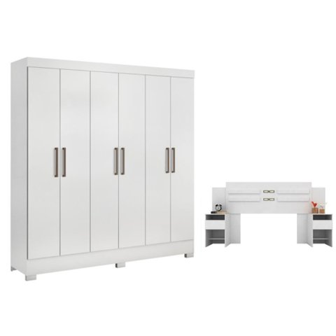 Conjunto Cabeceira e Guarda Roupa Casal Ferrara Branco