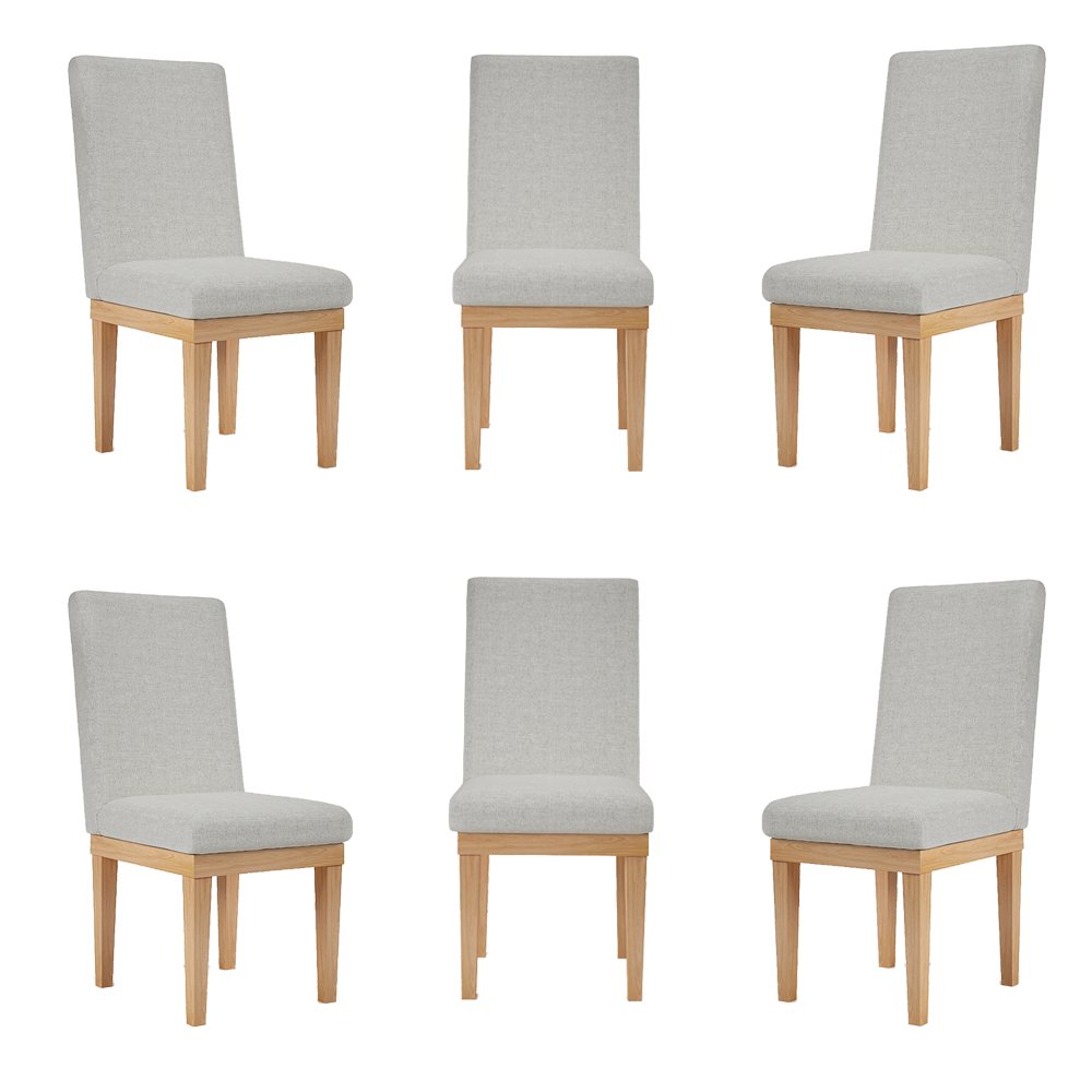 KIT 6 Cadeiras Reforçadas para Mesa de Jantar Tecido Linho Cor:Linho Cinza Claro
