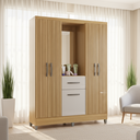 Ver imagem 2 de Guarda Roupa Casal 5 Portas 1 Gaveta Ripado Off WhiteAtlas Poquema