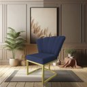 Ver imagem 2 de Poltrona Flor Veludo Azul Marinho Base Metálica Industrial Dourado - Pallazio