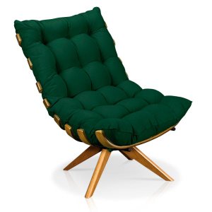 Poltrona Giratória Costela Suede Verde Base Madeira Ma25 - D'Rossi