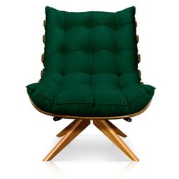 Poltrona Giratória Costela Suede Verde Base Madeira Ma25 - D'Rossi - 3