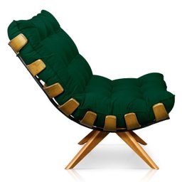 Poltrona Giratória Costela Suede Verde Base Madeira Ma25 - D'Rossi - 4