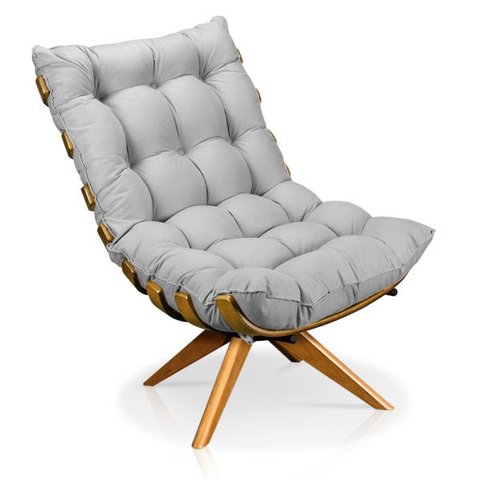 Poltrona Giratória Costela Suede Cinza Base Madeira Ma25 - D'Rossi