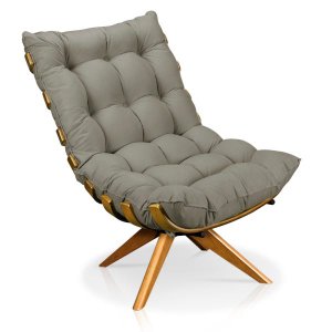 Poltrona Giratória Costela Suede Marrom Rato Base Madeira Ma25 - D'Rossi