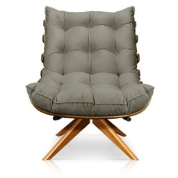 Poltrona Giratória Costela Suede Marrom Rato Base Madeira Ma25 - D'Rossi - 3