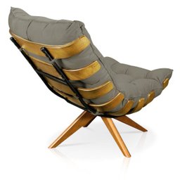 Poltrona Giratória Costela Suede Marrom Rato Base Madeira Ma25 - D'Rossi - 5
