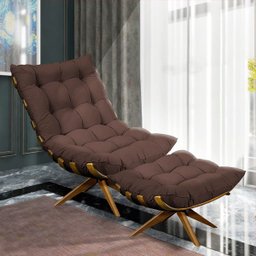 Poltrona Giratória Costela Suede Marrom Base Madeira Ma25 - D'Rossi - 2