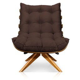 Poltrona Giratória Costela Suede Marrom Base Madeira Ma25 - D'Rossi - 3
