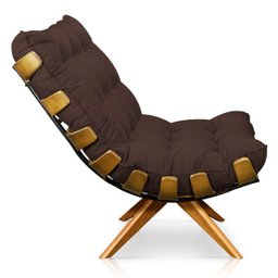 Poltrona Giratória Costela Suede Marrom Base Madeira Ma25 - D'Rossi - 4