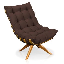 Poltrona Giratória Costela Suede Marrom Base Madeira Ma25 - D'Rossi - 1