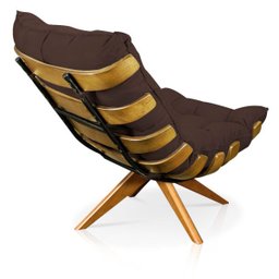 Poltrona Giratória Costela Suede Marrom Base Madeira Ma25 - D'Rossi - 5