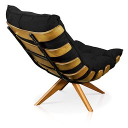 Poltrona Giratória Costela Suede Preto Base Madeira Ma25 - D'Rossi - 5