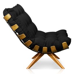 Poltrona Giratória Costela Suede Preto Base Madeira Ma25 - D'Rossi - 4