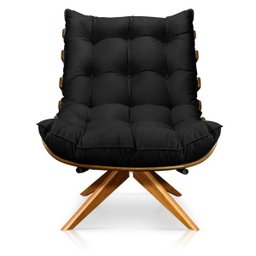 Poltrona Giratória Costela Suede Preto Base Madeira Ma25 - D'Rossi - 3