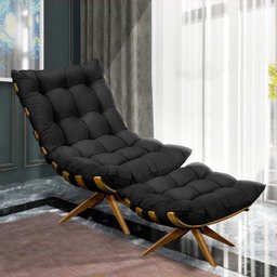 Poltrona Giratória Costela Suede Preto Base Madeira Ma25 - D'Rossi - 2