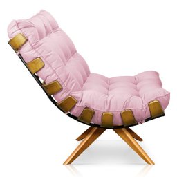 Poltrona Giratória Costela Suede Rosa Bebê Base Madeira Ma25 - D'Rossi - 4