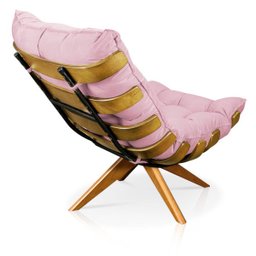 Poltrona Giratória Costela Suede Rosa Bebê Base Madeira Ma25 - D'Rossi - 5