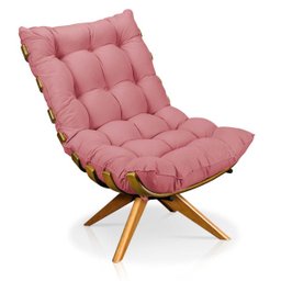 Poltrona Giratória Costela Suede Rose Base Madeira Ma25 - D'Rossi - 1