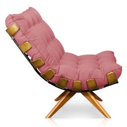 Poltrona Giratória Costela Suede Rose Base Madeira Ma25 - D'Rossi - 4