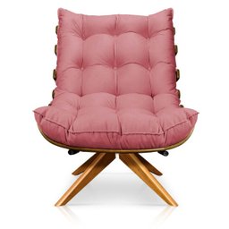 Poltrona Giratória Costela Suede Rose Base Madeira Ma25 - D'Rossi - 3