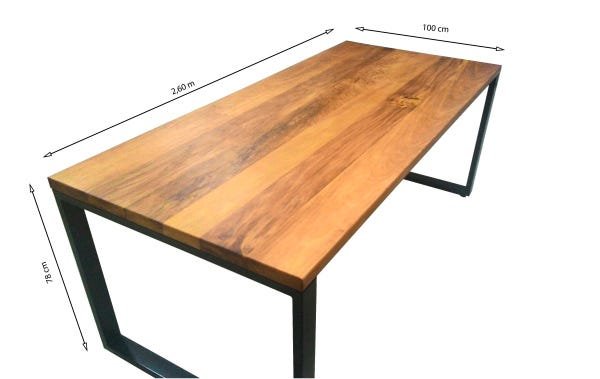 Mesa Jantar e Banco em Madeira Estilo Industrial 2,60m - 4