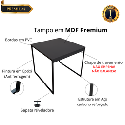 Mesa de Cozinha 4 Lugares Industrial Quadrada 80x80 Pe Metal Resistente a Água - 4