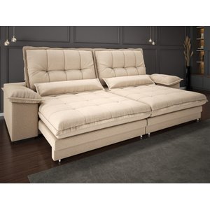 Sofá Bergamo 2,90m Retrátil e Reclinável Linho Soft Bege - Netsofas