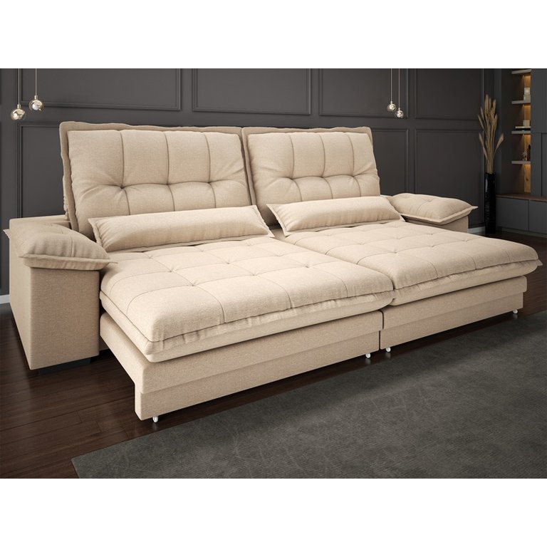 Sofá Bergamo 2,90m Retrátil e Reclinável Linho Soft Bege - Netsofas