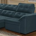 Ver imagem 2 de Sofá Canto Chaise e Retrátil 2,95M x 2,35M Mola Bonnel Pillow D28 Dallas Veludo Azul - Grandellar