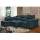 Ver imagem 1 de Sofá Canto Chaise e Retrátil 2,95M x 2,35M Mola Bonnel Pillow D28 Dallas Veludo Azul - Grandellar
