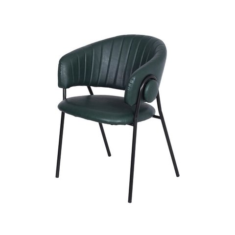 Cadeira Tatra em Pu com Base Metal Pintura Preta:verde