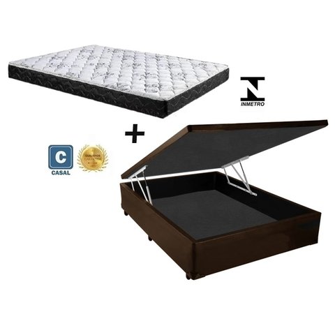 Cama Baú Casal Marrom + Colchão Espuma D33 138x188x17