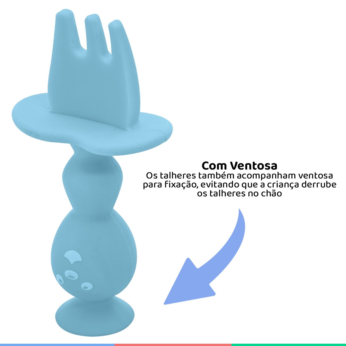 Kit Talher Colher e Garfo De Treinamento Silicone Infantil Para Bebê Kababy - Azul - 3