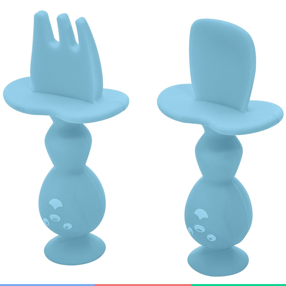 Kit Talher Colher e Garfo De Treinamento Silicone Infantil Para Bebê Kababy - Azul - 5