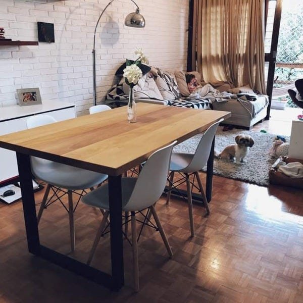 Mesa Jantar Madeira Pés de Ferro Estilo Industrial 2,30m