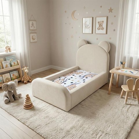 Cama Montessoriana Juvenil Segura e Confortável Soft com Colchão Marfim