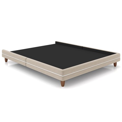 Cama Queen Base Box Pés Madeira 168cm Suném P05 Veludo Bege - Lyam Decor