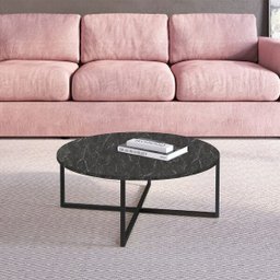 Mesa de Centro Baixa Estilo Industrial Márquina Base Metálica Preto - D'rossi - 2