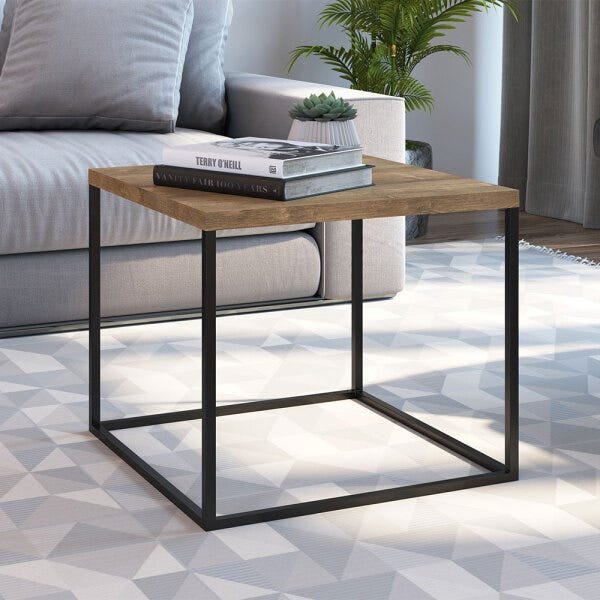 Mesa Lateral Cube Estilo Industrial Vermont Base Metálica Preto - D'Rossi - 2
