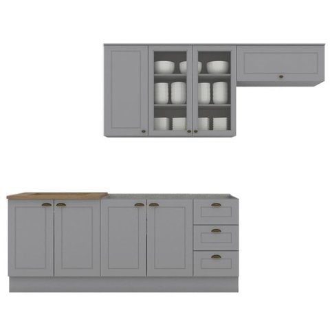 Cozinha Modulada 5 Pecas 280cm Ce379 Americana Cinza Nature Henn