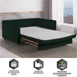 Sofa Cama Rocca Colchao Casal Pés de Madeira Talento Móveis - 3