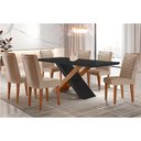 Ver imagem 1 de Conjunto: Mesa Sala Jantar Imperatriz Tampo Madeirado C/ Vidro Canto Curvo 180x90 e 6 Cadeiras