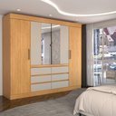 Ver imagem 1 de Guarda-roupa Casal Luxuria 4 Portas 6 Gavetas com Espelho Cinamomo/off White - Panorama Móveis