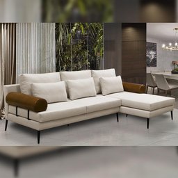Sofá 4 Lugares com Chaise 290cm Pés Industrial Malik D06 Linho Bege Couríssimo Camel - Lyam Decor - 6