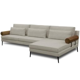 Sofá 4 Lugares com Chaise 290cm Pés Industrial Malik D06 Linho Bege Couríssimo Camel - Lyam Decor - 1