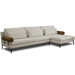 Sofá 4 Lugares com Chaise 290cm Pés Industrial Malik D06 Linho Bege Couríssimo Camel - Lyam Decor - 3